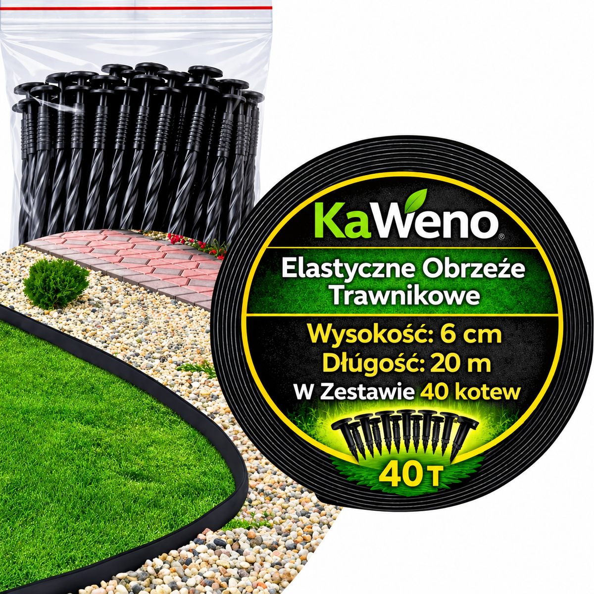 Elastyczne Obrzeże Ogrodowe 20 m + 40 Kotew